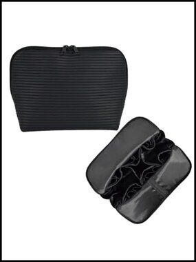 Large Waterproof Travel Makeup Bag with Brush Holders, Fold-Down Organizer